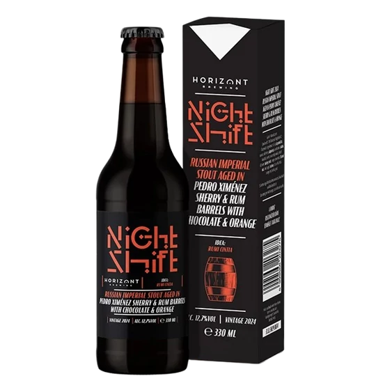 Horizont Night Shift Vintage 2024 Stout Pedro Ximénez Sherry&Rum csoki és narancs 12,7% 330ml DRS
