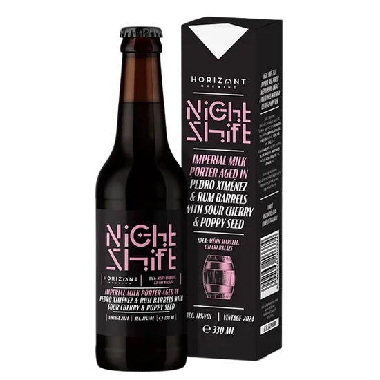 Horizont Night Shift Vintage 2024 Porter Pedro Ximénez hordóban meggyel és mákkal 11% 330ml DRS