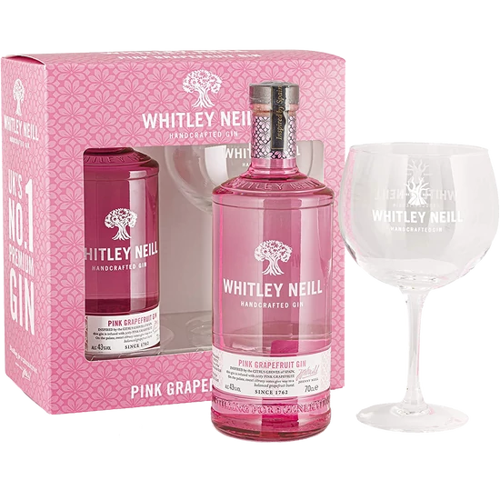 Whitley Neill Pink Grapefruit Gin 43% 700ml + Glass Gift Pack