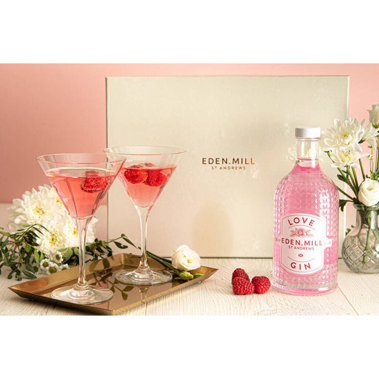 Eden Mill Love Gin 42% 500ml Giftset + 2x Martini Glasses (díszdoboz + 2db Martini pohár)