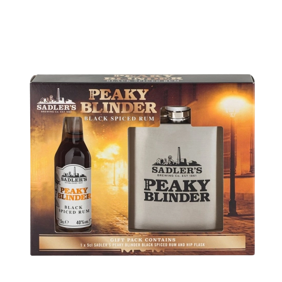Peaky Blinder Black Spiced Rum 40% 5cl + Hipflask Gift Pack