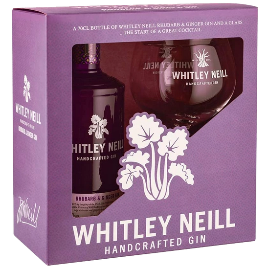 Whitley Neill Rhubarb & Ginger Gin 43% 700ml + Glass Gift Pack